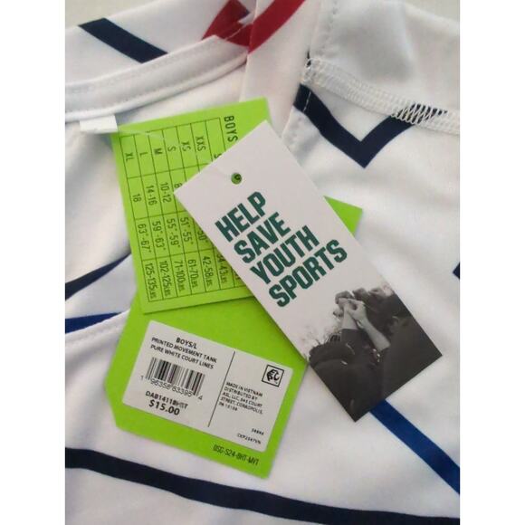 NWT DSG White Red Blue Movement Tank Pure White Court Lines Boy's Size L (14-16) - Picture 3 of 6